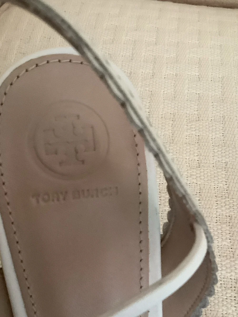 Tory Burch White Floral Cutout Slingback Heels with Multicolor Flower Accents